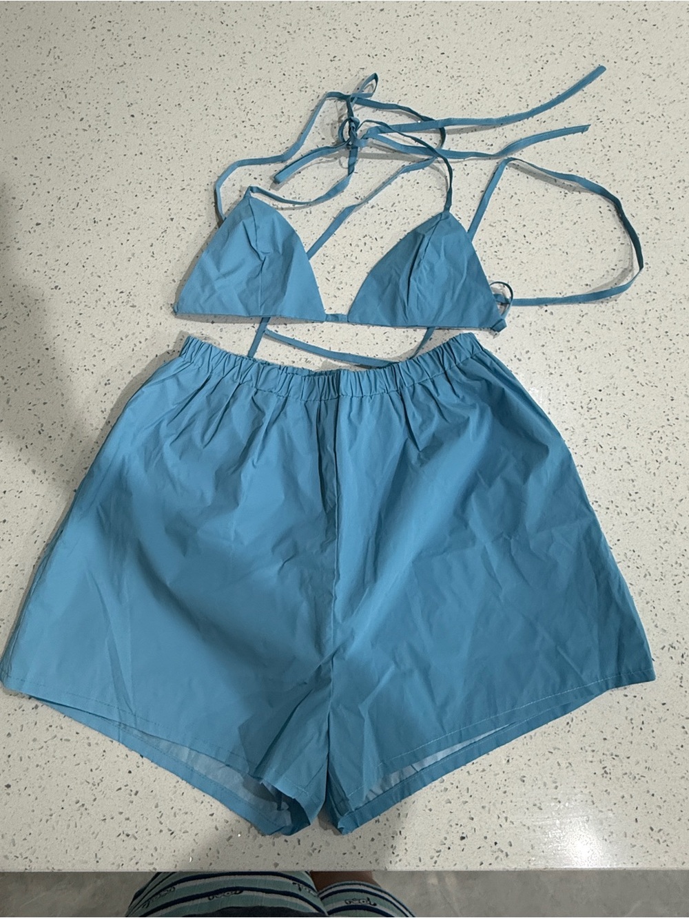 Light Blue Two-Piece Set - Triangle Top & Shorts